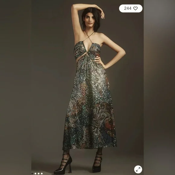 NWT Verb by Pallavi Singhee Halter Cutout Sequin Midi Dress size small - Picture 1 of 9